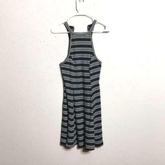 Hollister Womens Striped Ribbed Tank Top Halter Skater Fit & Flare Dress Small - Picture 1 of 12